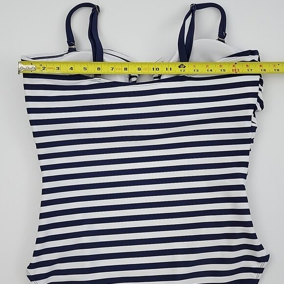 Simon Chang Solutions One-Piece Swimsuit Blue White Stripe High Back Size 16 - Picture 10 of 12